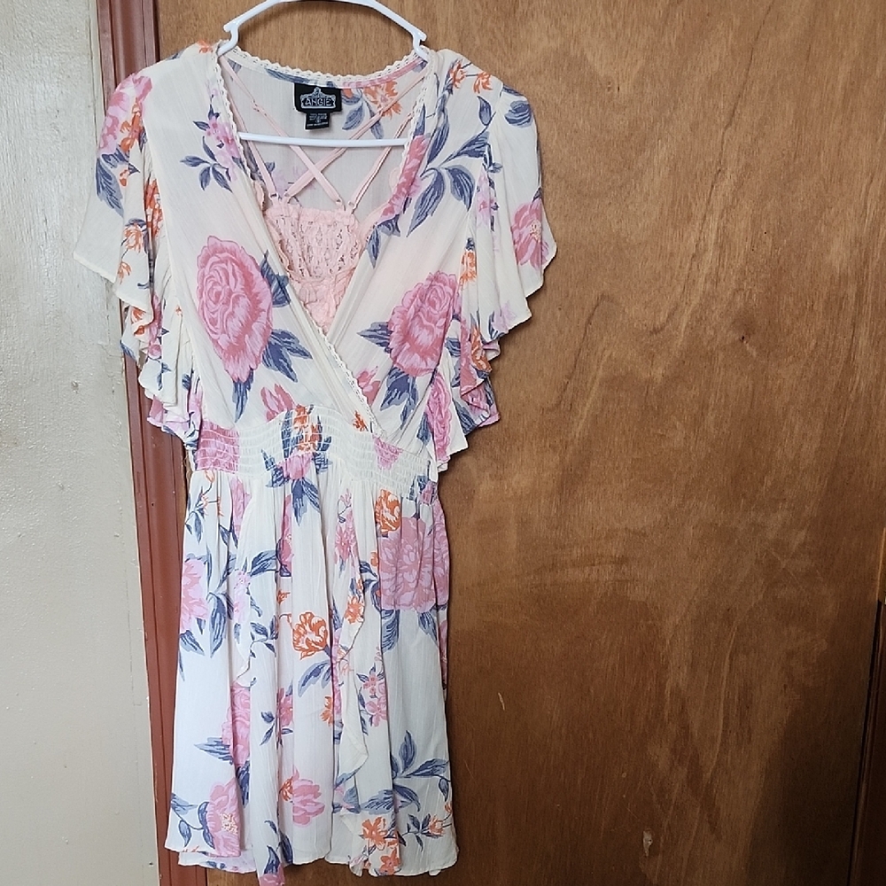 American Rag Floral Mini Dress with Pink and Orange